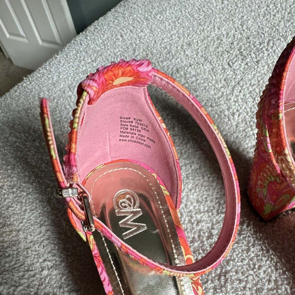 Chelsea Moreland Gala Women's‎ Pink Floral Ankle Strap Heels Open Toe Size 8.5 - Picture 4 of 9